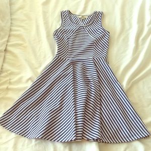 S - YA LA blue white stripe diamond cut out dress